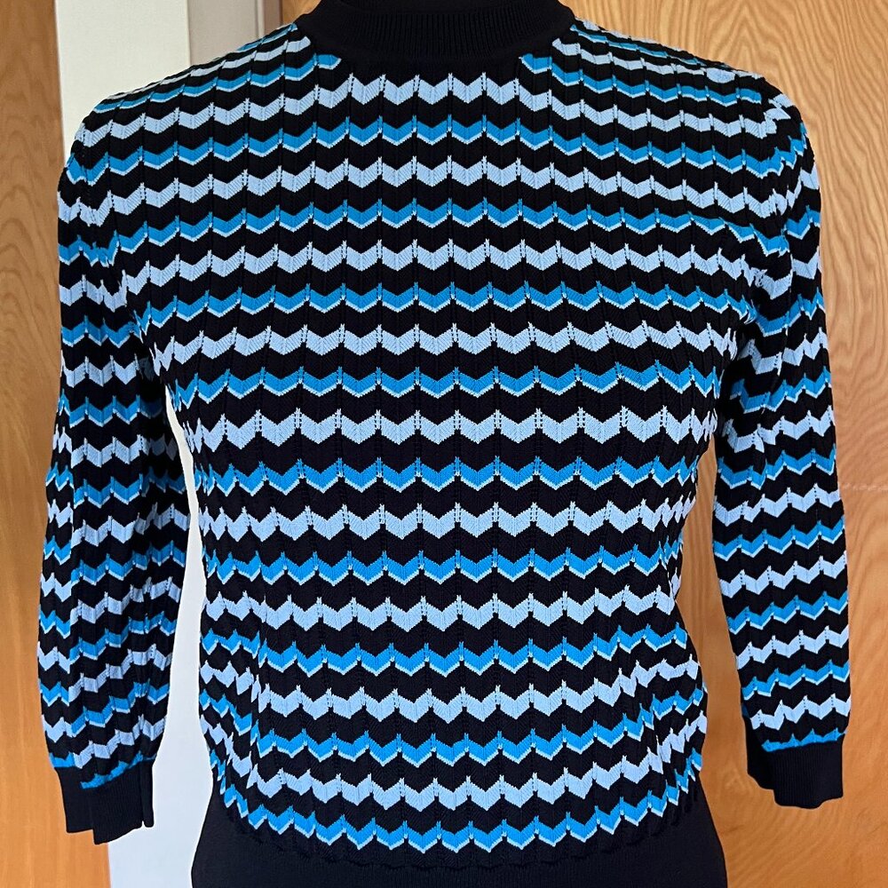 Thin Knit Sweater Top Blue ZigZag NWOT Size S